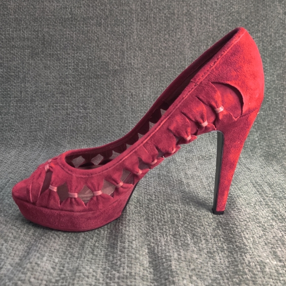 Nine West Red Suede Open Toe Pumps - Picture 7 of 12